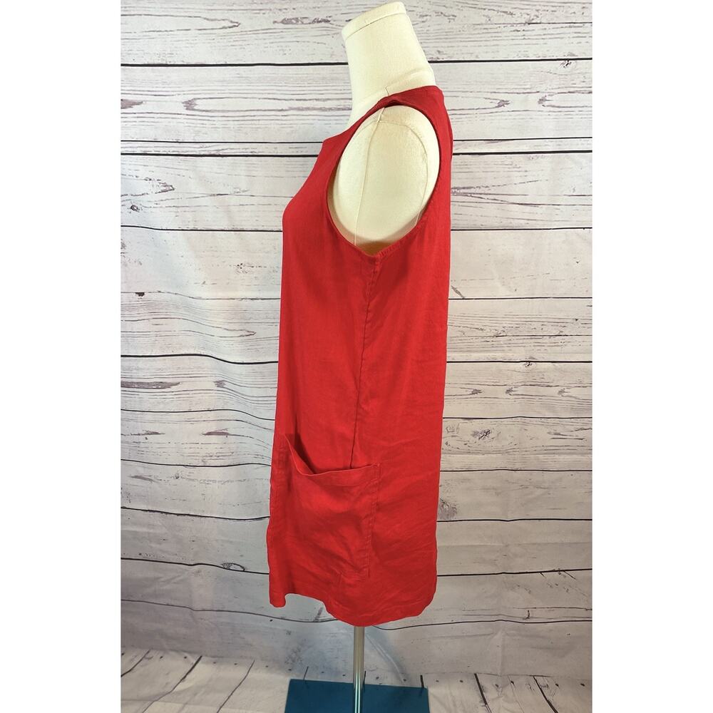 Halston Red Linen Blend Shift Dress Small Sleeveless Pocket Dress - Picture 3 of 7